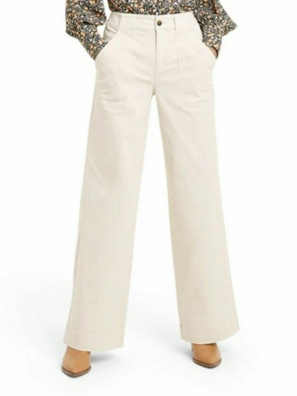 Nili Lotan Wide-Leg Utility Pants High-Rise Stretch Cotton-Twill Cream/White 16